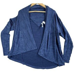 Athleta Jacket Womens Medium Petite Blue Modal Knit Open Front Wrap Yoga Travel